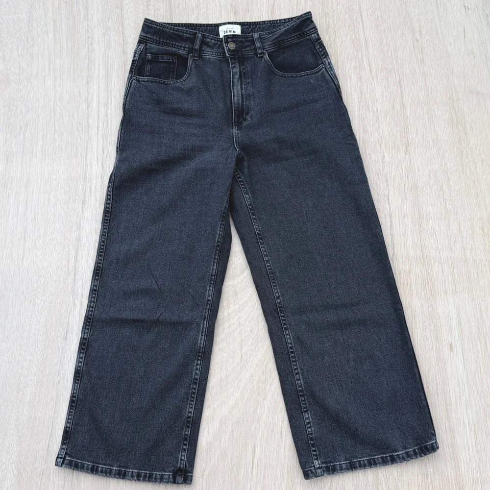 Sezane Le Crop Grey Denim Wide Leg Jeans Size 40 (8/10) Hi Rise Parisian Chic - Picture 3 of 8